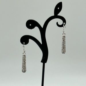 SWAROVSKI Elements 1 1/4 Inch Silver Droplet Pave Earrings